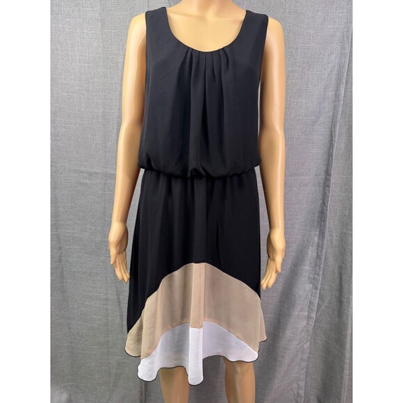 Enfocus Studio Color Block Knee Length Dress Women's Size 14 Black Tan White - Picture 2 of 7